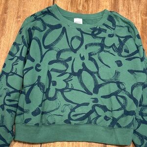 Maeve Green Floral-Print Crewneck Sweatshirt